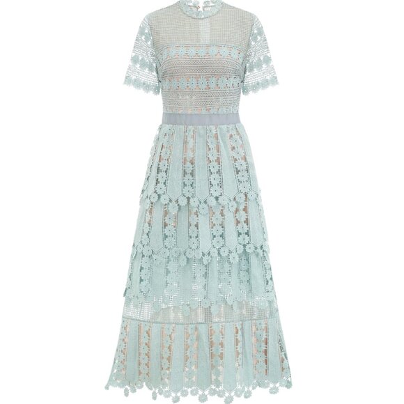 Miss Rosier Océane Green Floral Embroidered Lace Midi Dress Medium New with Tags - Picture 1 of 16